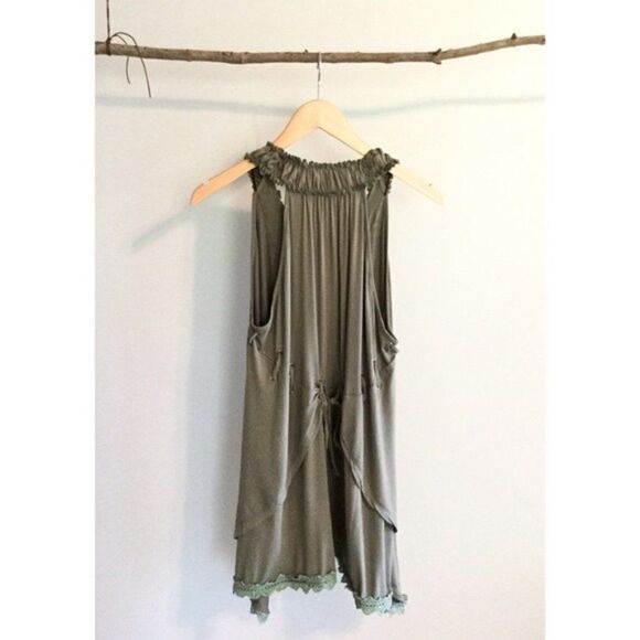 tunic Top with Ruffled Lace Up Olive Sleeveless - Picture 12 of 15